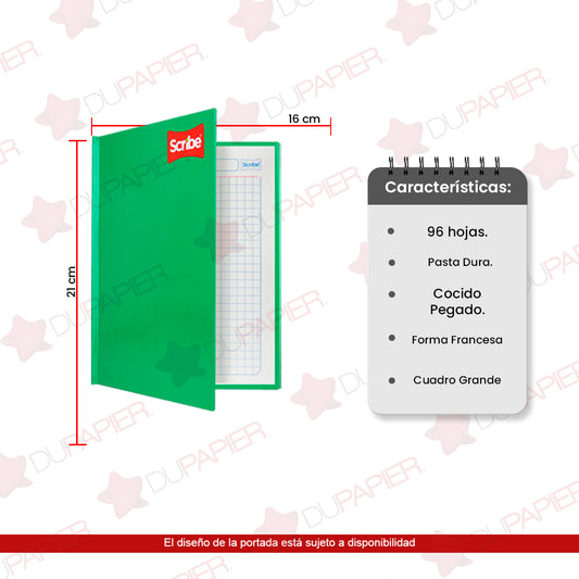 Libreta Scribe pasta dura forma francesa con 96 hojas.