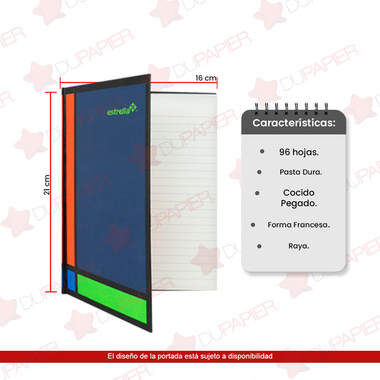 Libreta forma francesa cuadro grande pasta dura de 192 hojas.