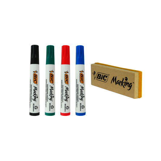 Marcador Bic para pizarrón estuche con 4 más borrador