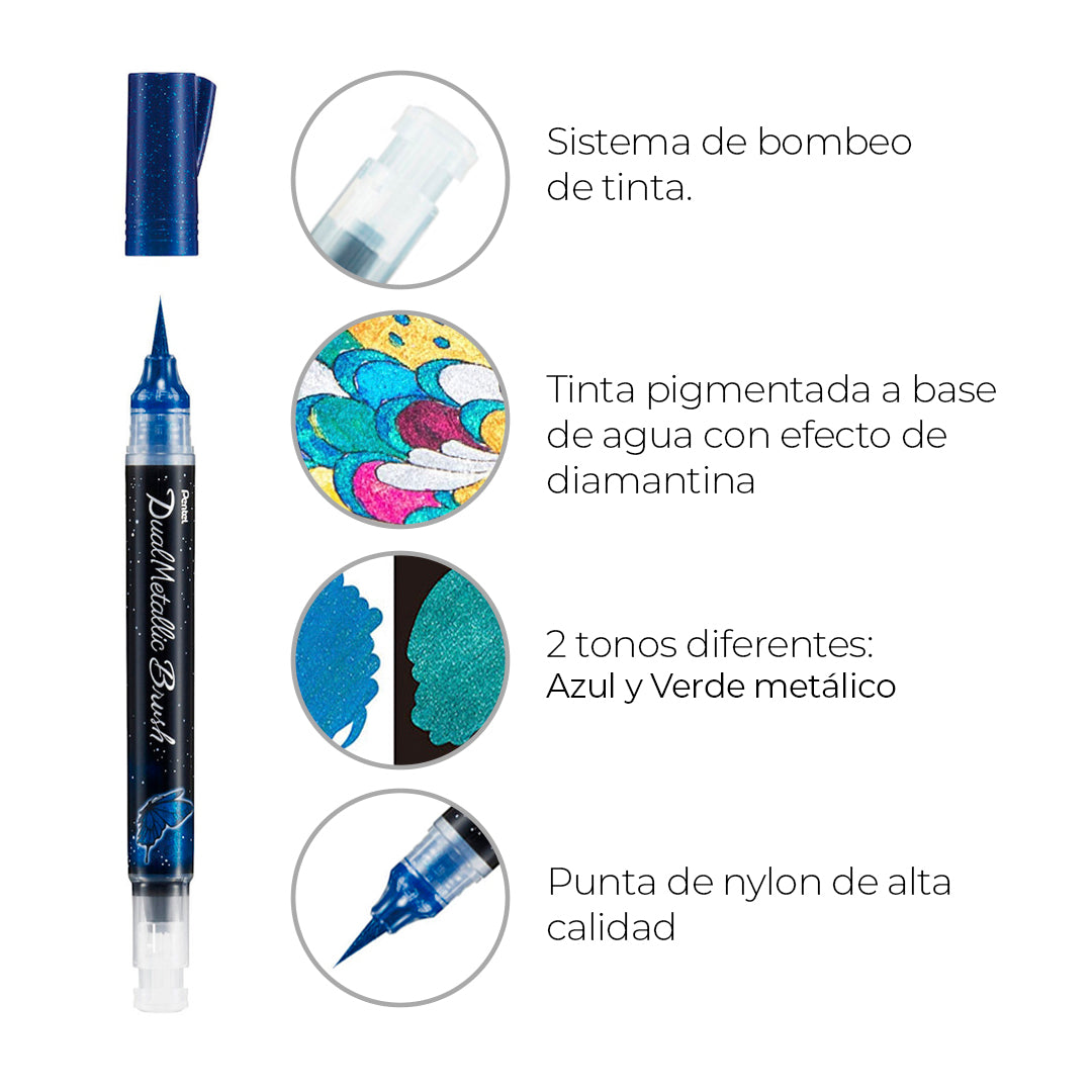 Marcador Pentel dual metallic brush