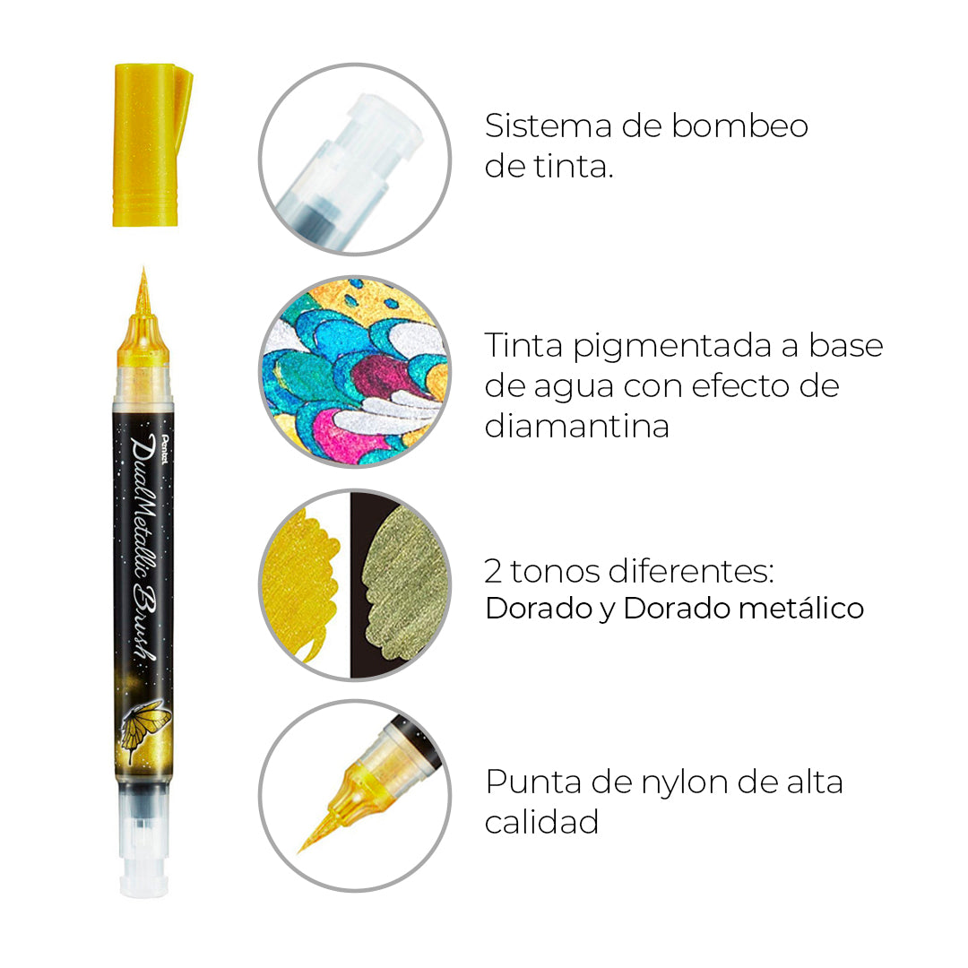 Marcador Pentel dual metallic brush