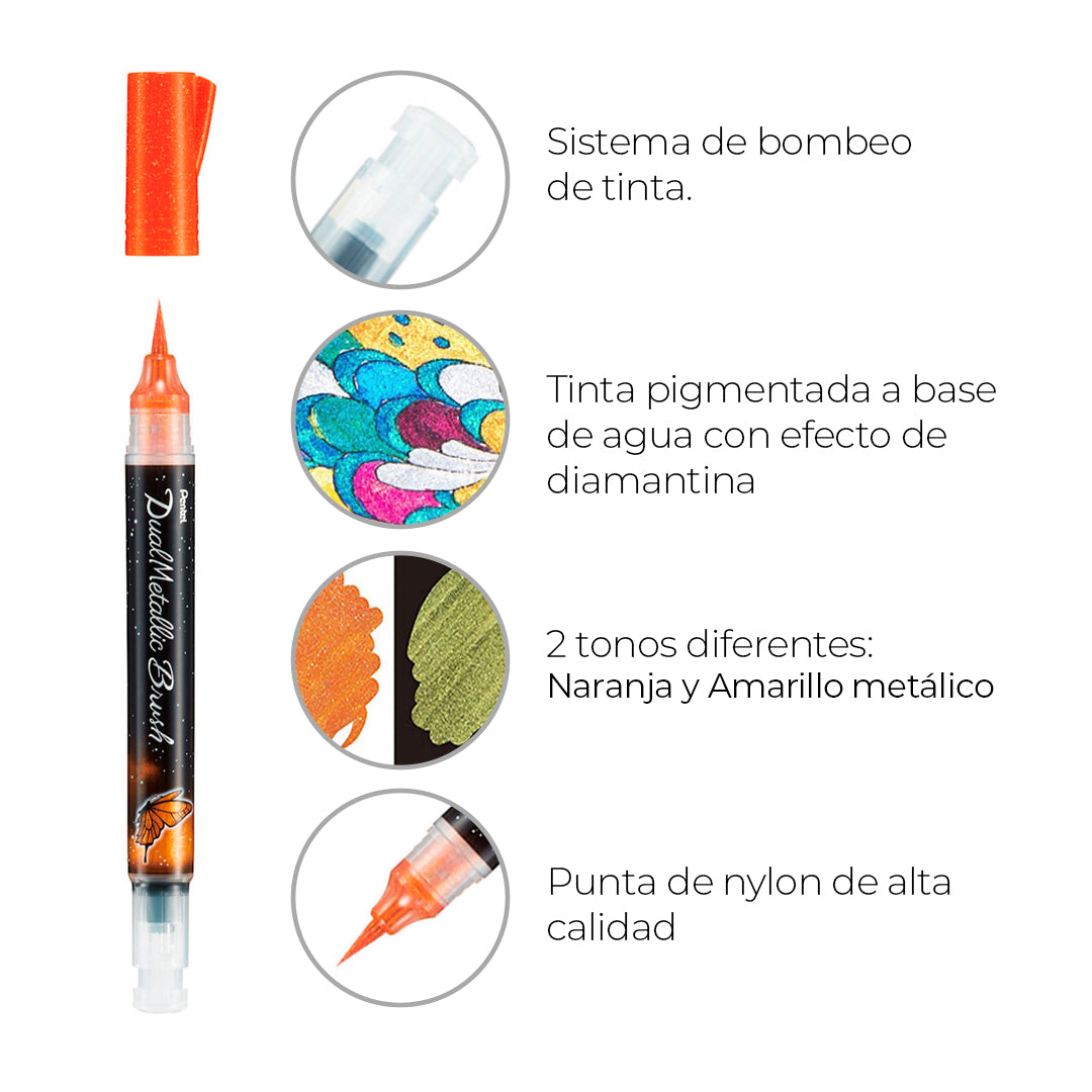 Marcador Pentel dual metallic brush
