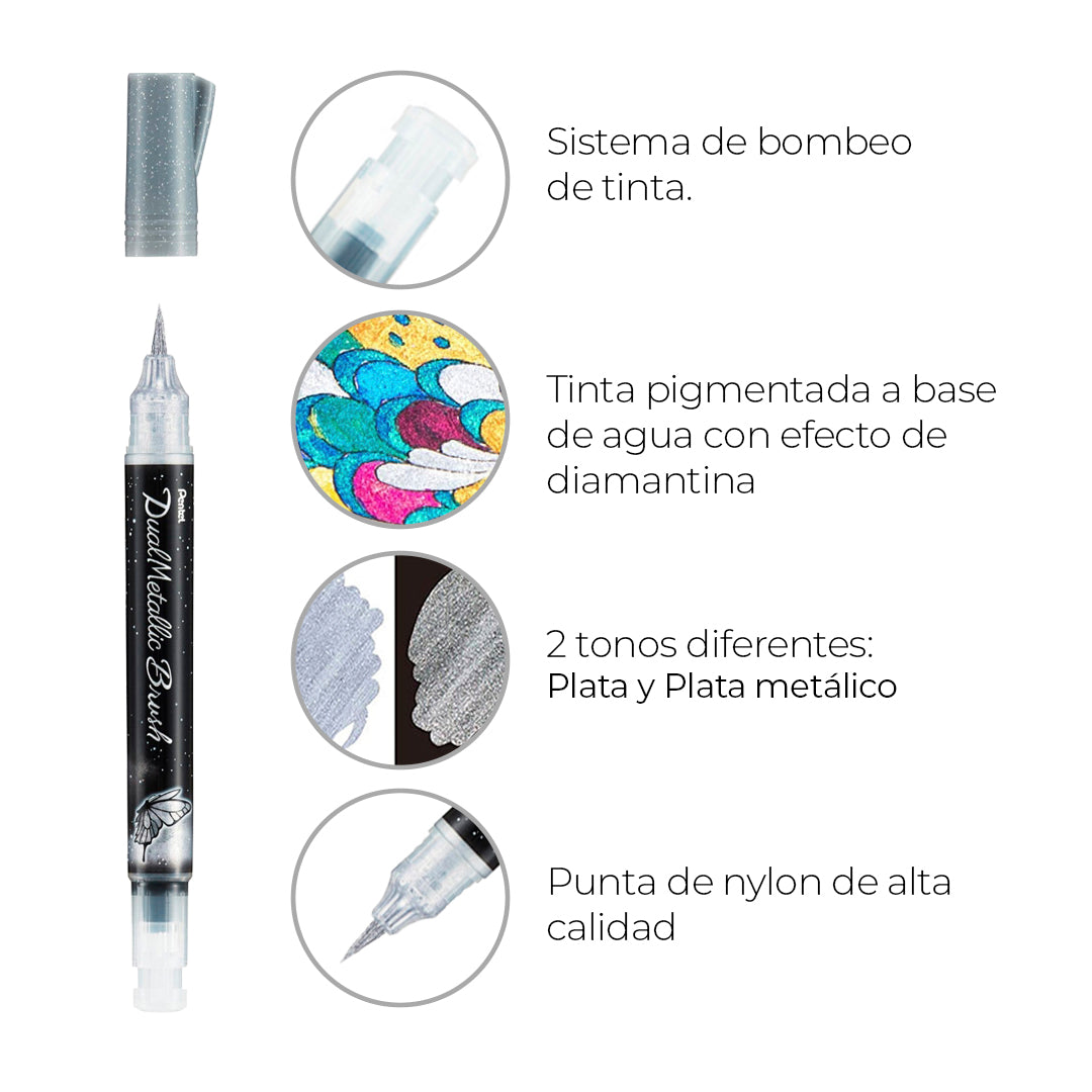 Marcador Pentel dual metallic brush