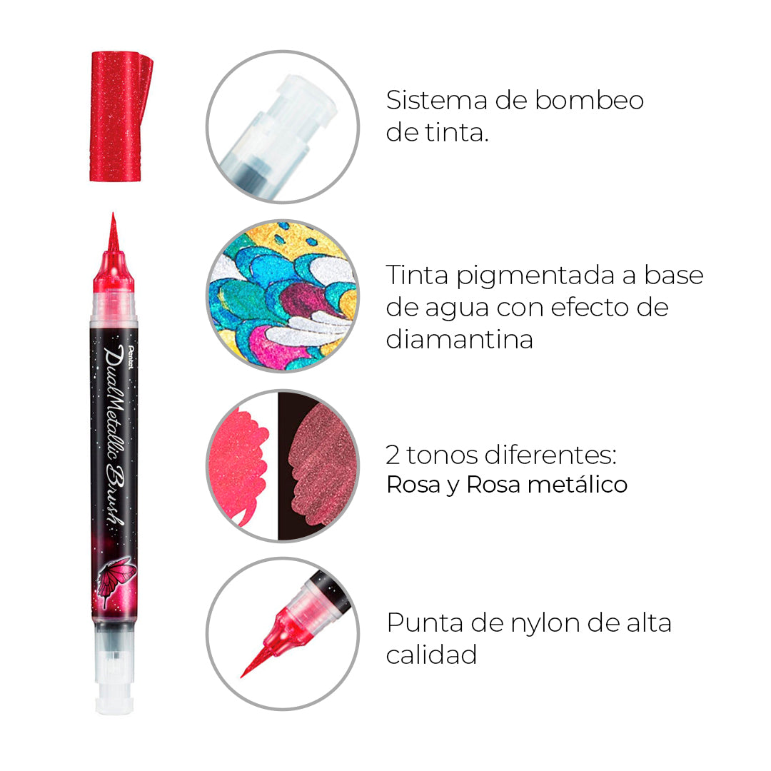 Marcador Pentel dual metallic brush