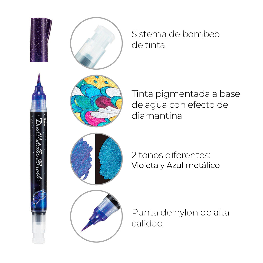 Marcador Pentel dual metallic brush