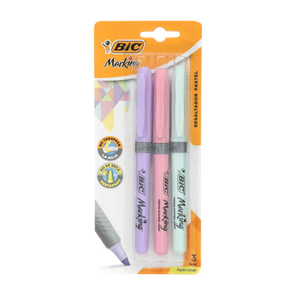 Marcatextos Marking Bic colores pastel con 3 piezas