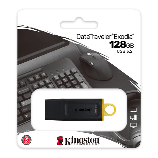 Memoria USB kingston data travel exodia 128gb 3.2 negro/amarillo