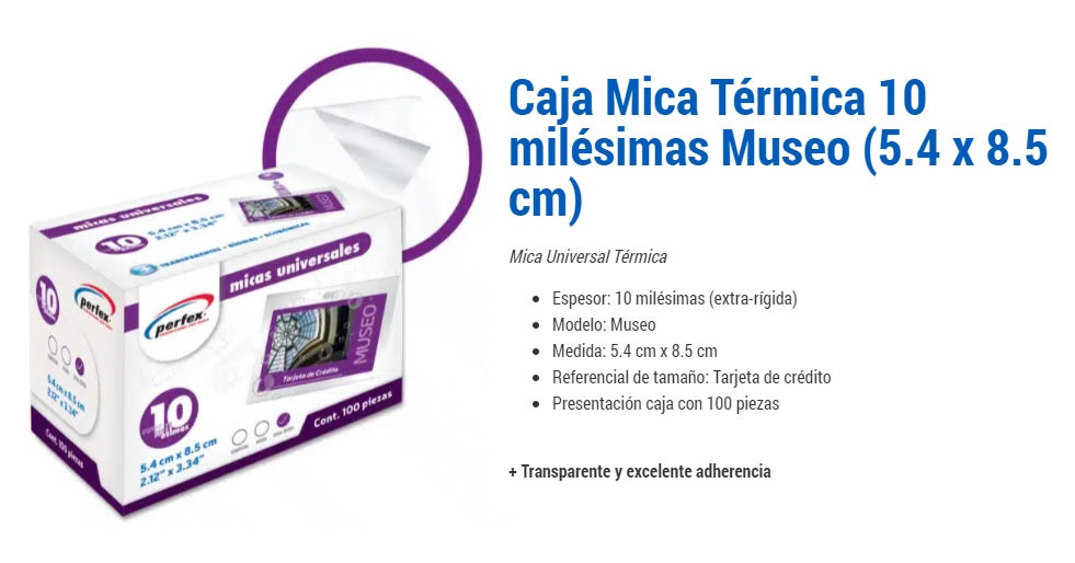 MICA TERMICA 10 MILESIMAS 5.4 X 8.5CM CON 100 PZS