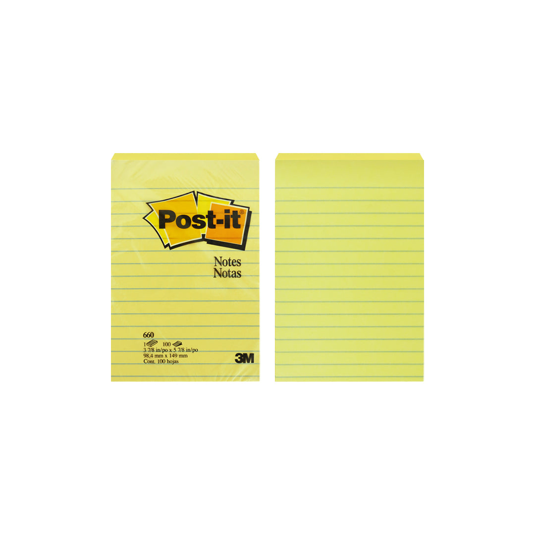 Notas Adhesivas 3M Post-it Rayado 10.2 cm x 15.2 cm 100 hojas.