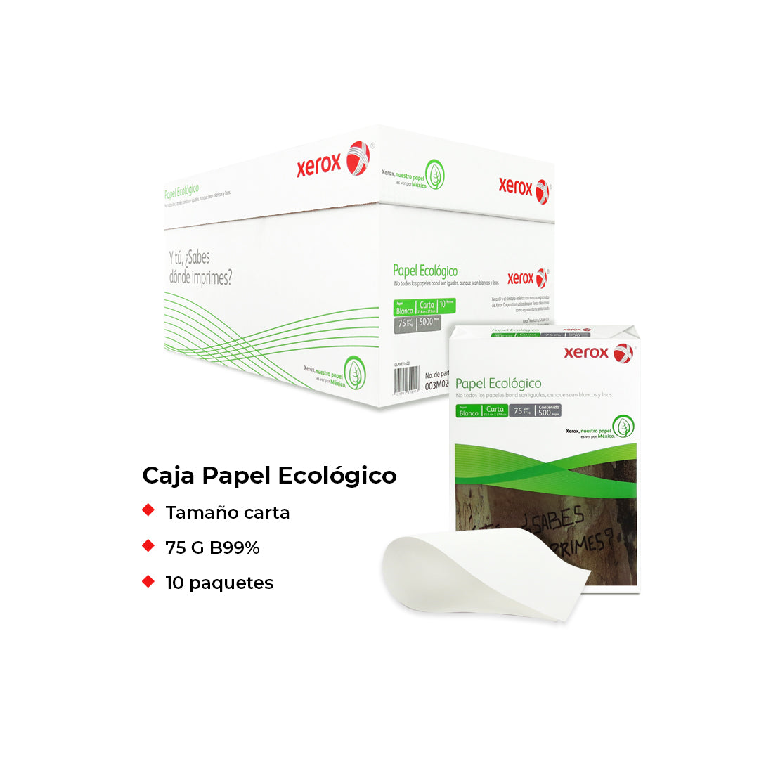 Papel Xerox ecológico carta 93 % blancura 75 g.