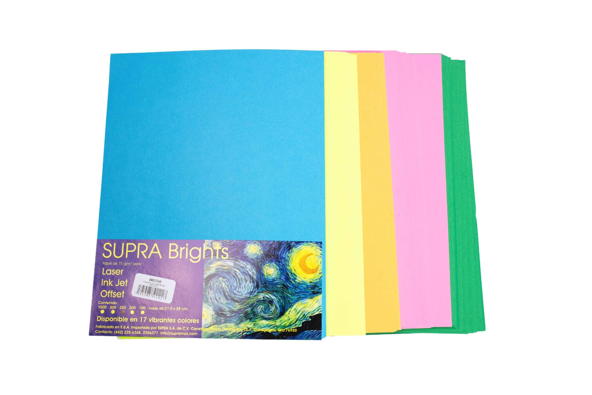 Papel Supra Brights tamaño carta surtido.