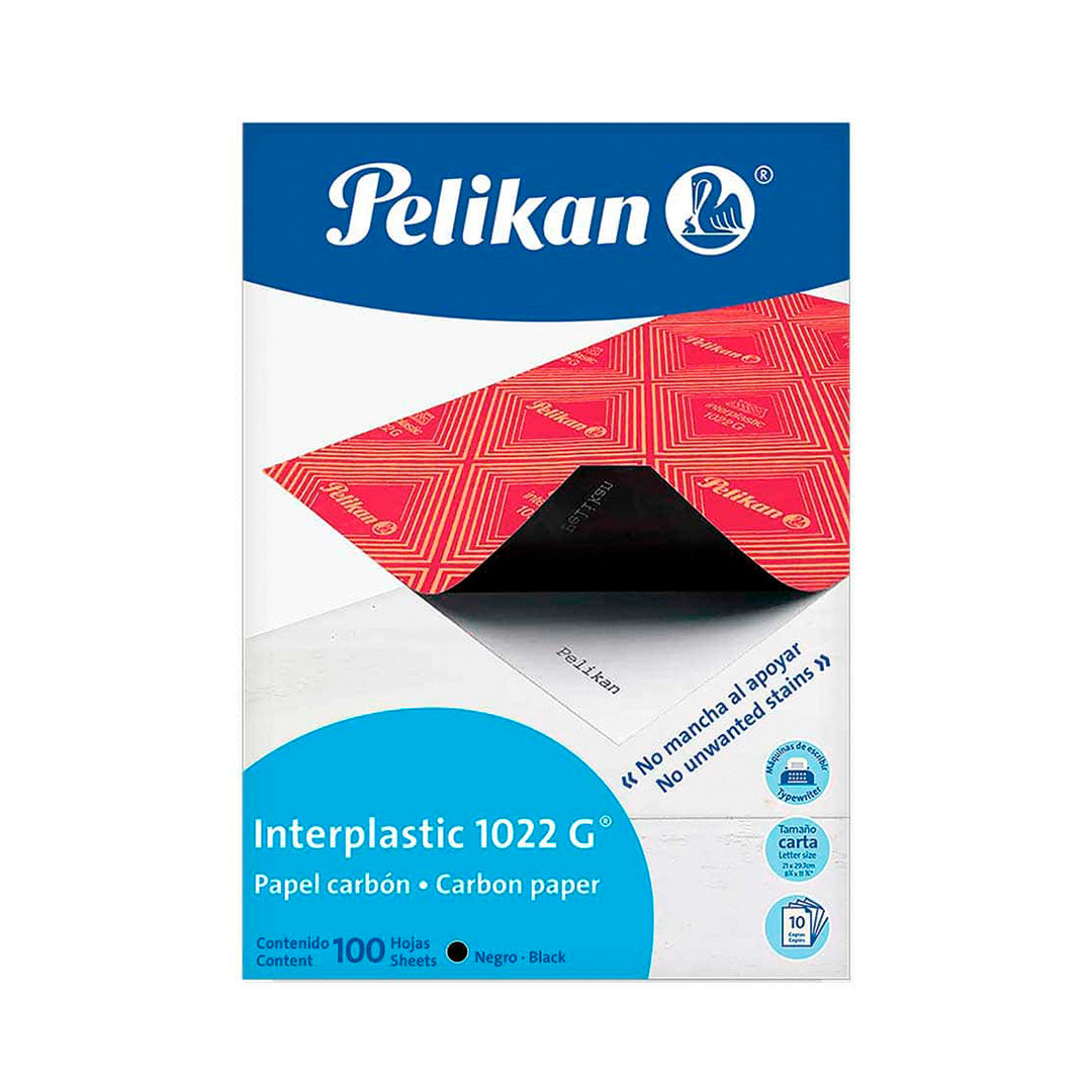 Papel carbón Pelikan interplastic oficio 1022g paquete con 100 hojas.
