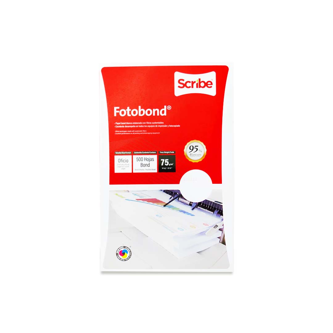 Papel Scribe Fotobond 95 % Blancura tamaño carta/ oficio/ doble carta.