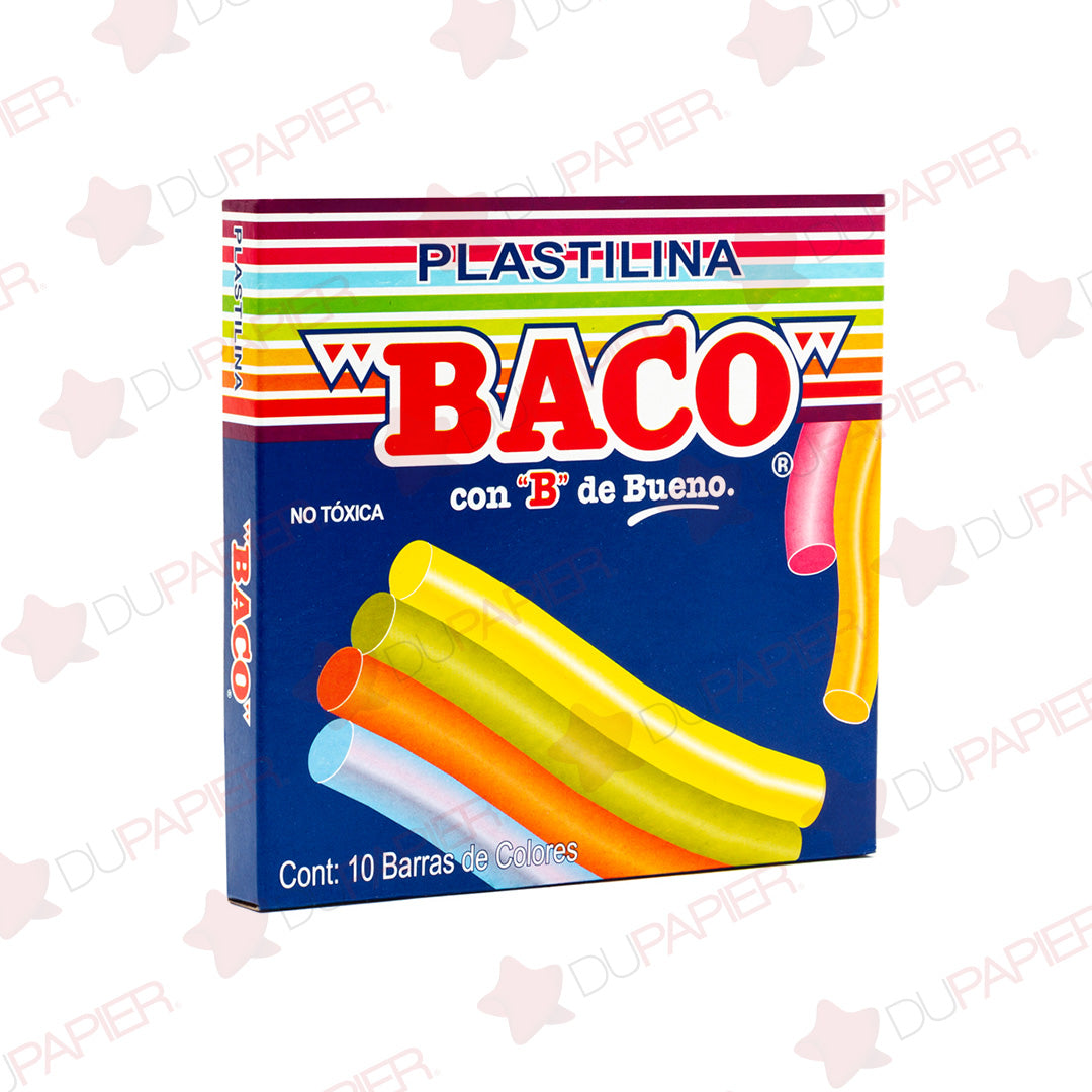 Plastilina Baco 10 barras colores surtidos.