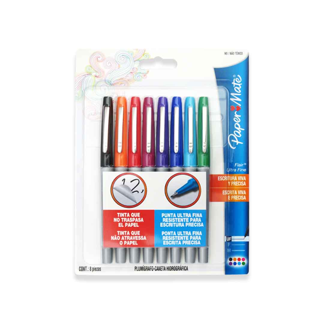 Plumones Paper Mate Flair con 8 pzas.