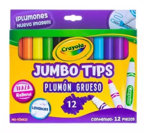 PLUMÓN LAVABLE JUMBO CRAYOLA CON 12 PIEZAS COLORES SURTIDOS