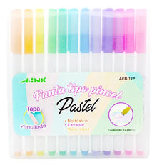 Plumón punta pincel Colores pastel con 12 piezas