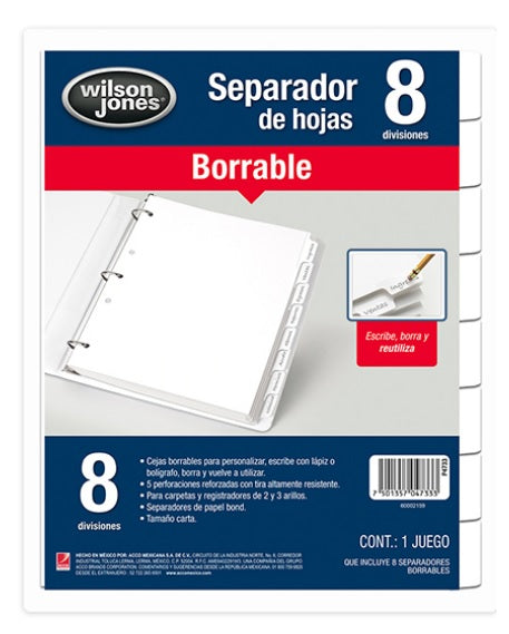 Separadores Borrables Wilson Jones 8 Posiciones P4733