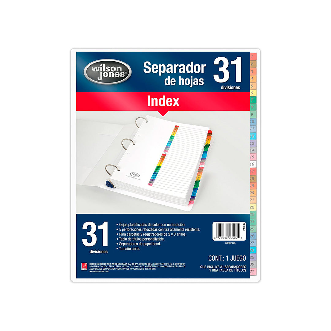 Separadores Multidex Wilson Jones Carta.