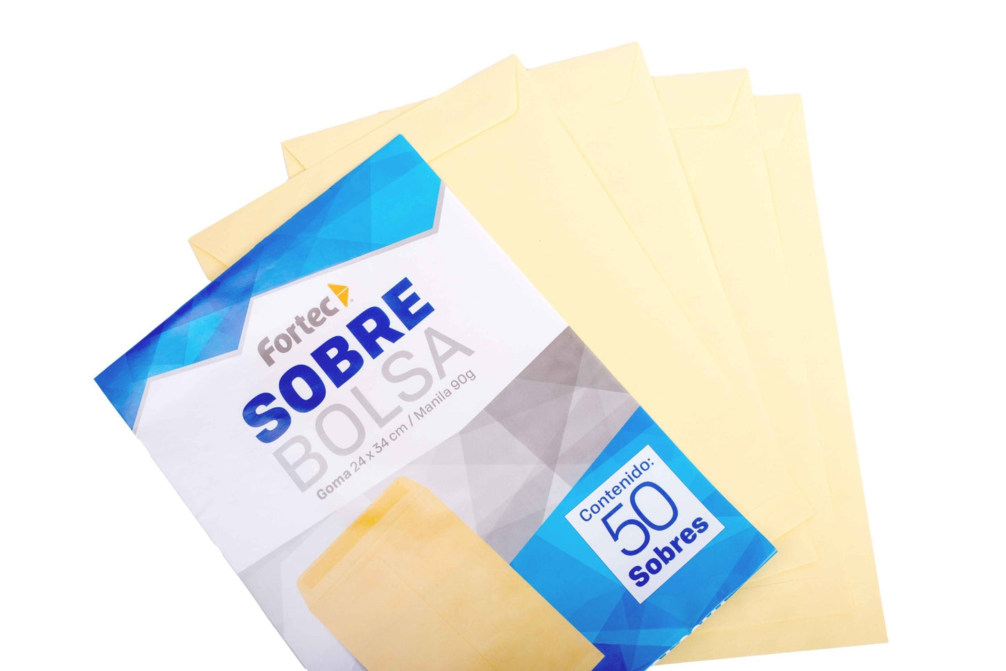 Sobres de Papel con Solapa Manila Engomada Fortec 50 pzas.