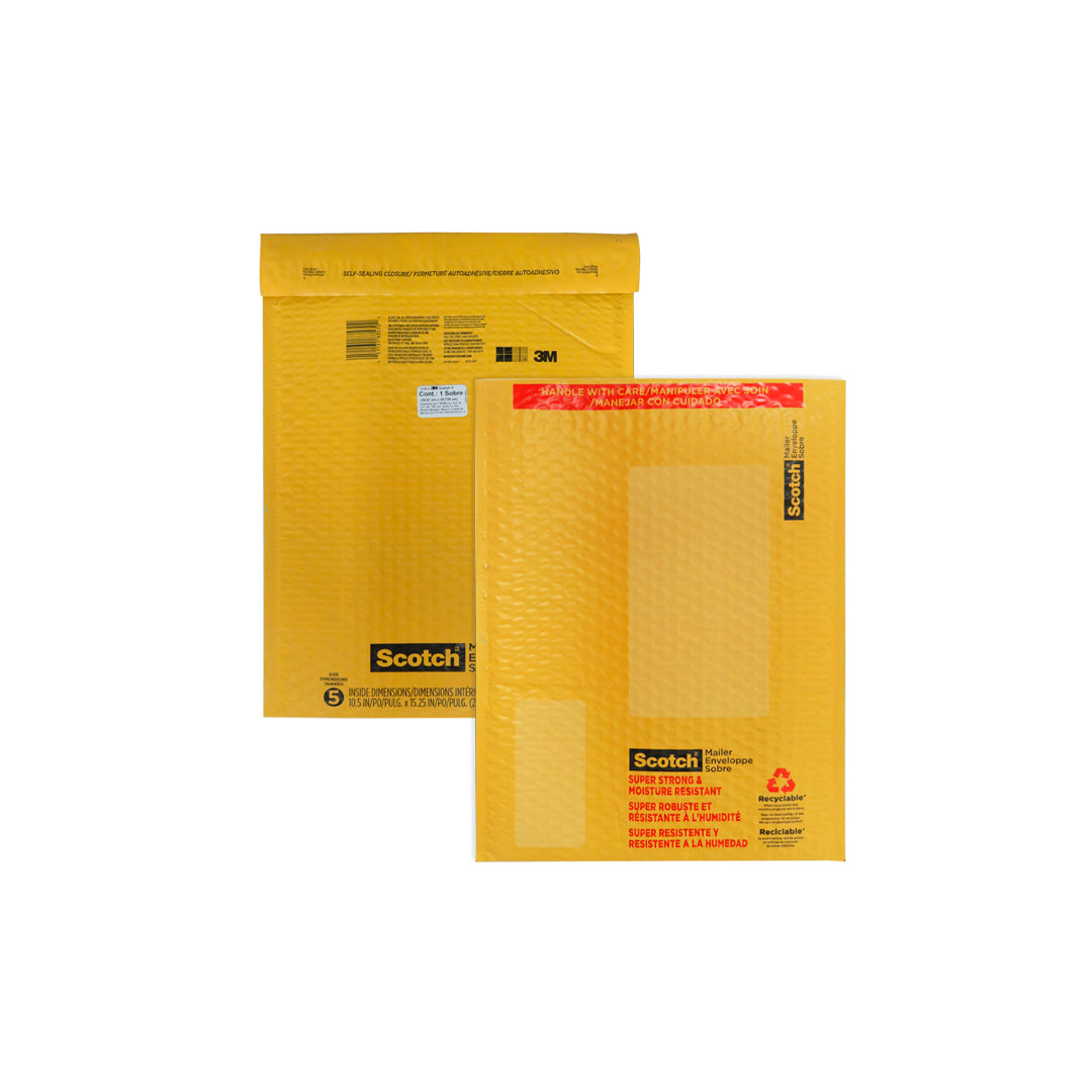 Sobre de envío con envoltura de plástico burbuja Scotch 3M amarillo.