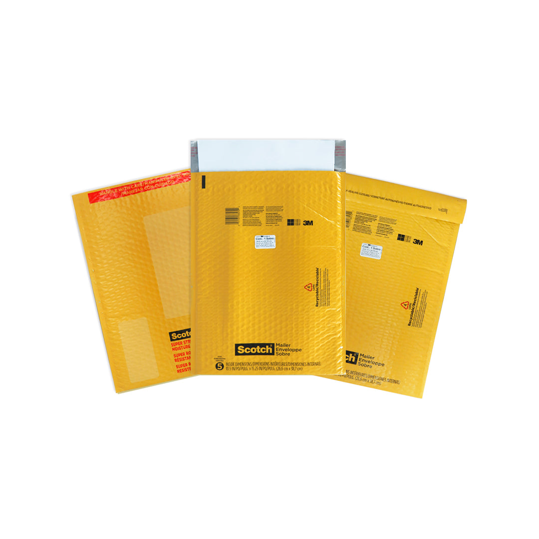 Sobre de envío con envoltura de plástico burbuja Scotch 3M amarillo.