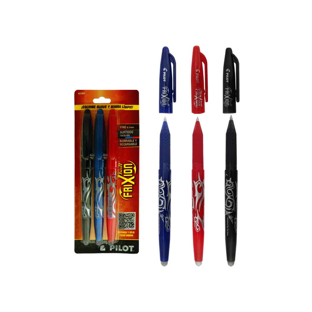 Bolígrafo borrable pilot frixion negro azul y rojo 0.7 mm 31557