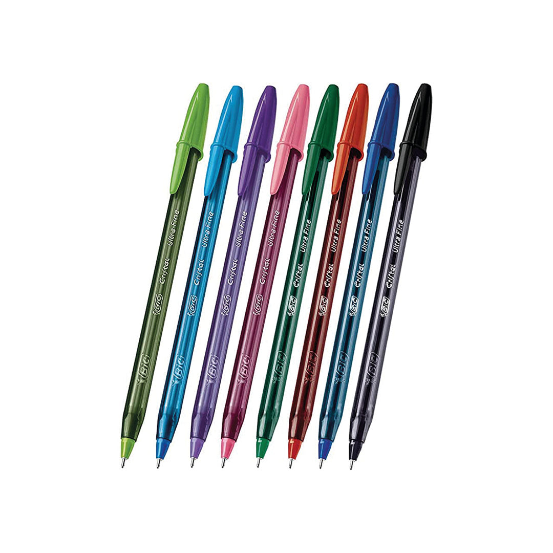 Boligrafos Bic Cristal Ultrafino Colores 10 Piezas Plumas