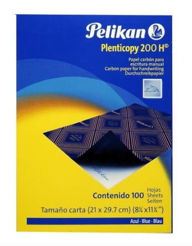 PAPEL CARBON CARTA PLENTICOPY 200H AZUL PAQUETE CAJA CON 100 HOJAS